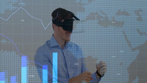 Animation-of-graphs-over-world-map-over-caucasian-man-wearing-vr-headset-boxing