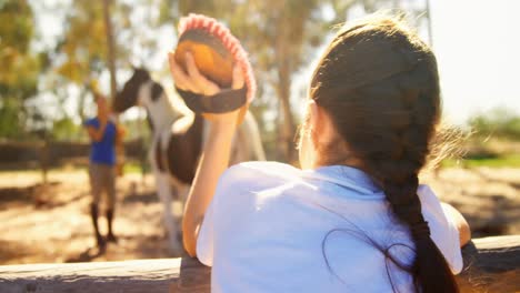 Girl-waving-hand-to-her-mother-in-ranch-4k