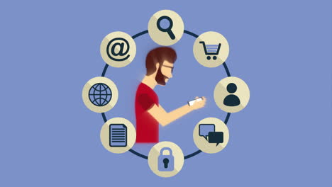 man using smartphone with various digital services