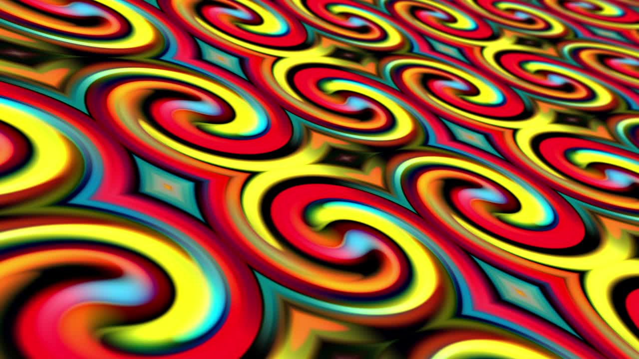 abstracto colorido rojo amarillo azul gradiente remolino círculo mosaico bucle parpadeante. bucle sin costuras 4k listo. fondo vívido abstracto futurista 3d para moda, música, tecnología, transición y títulos.