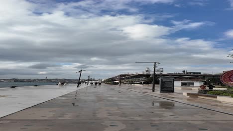 camino frente al mar de la ciudad en un día nublado