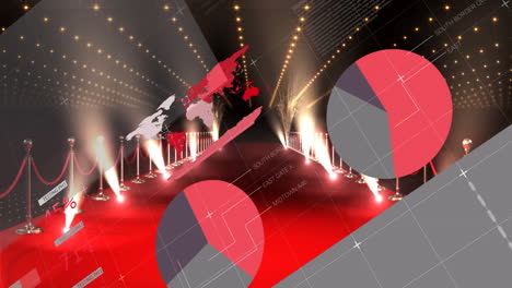 red carpet event with global data visualization animation over charts and graphs