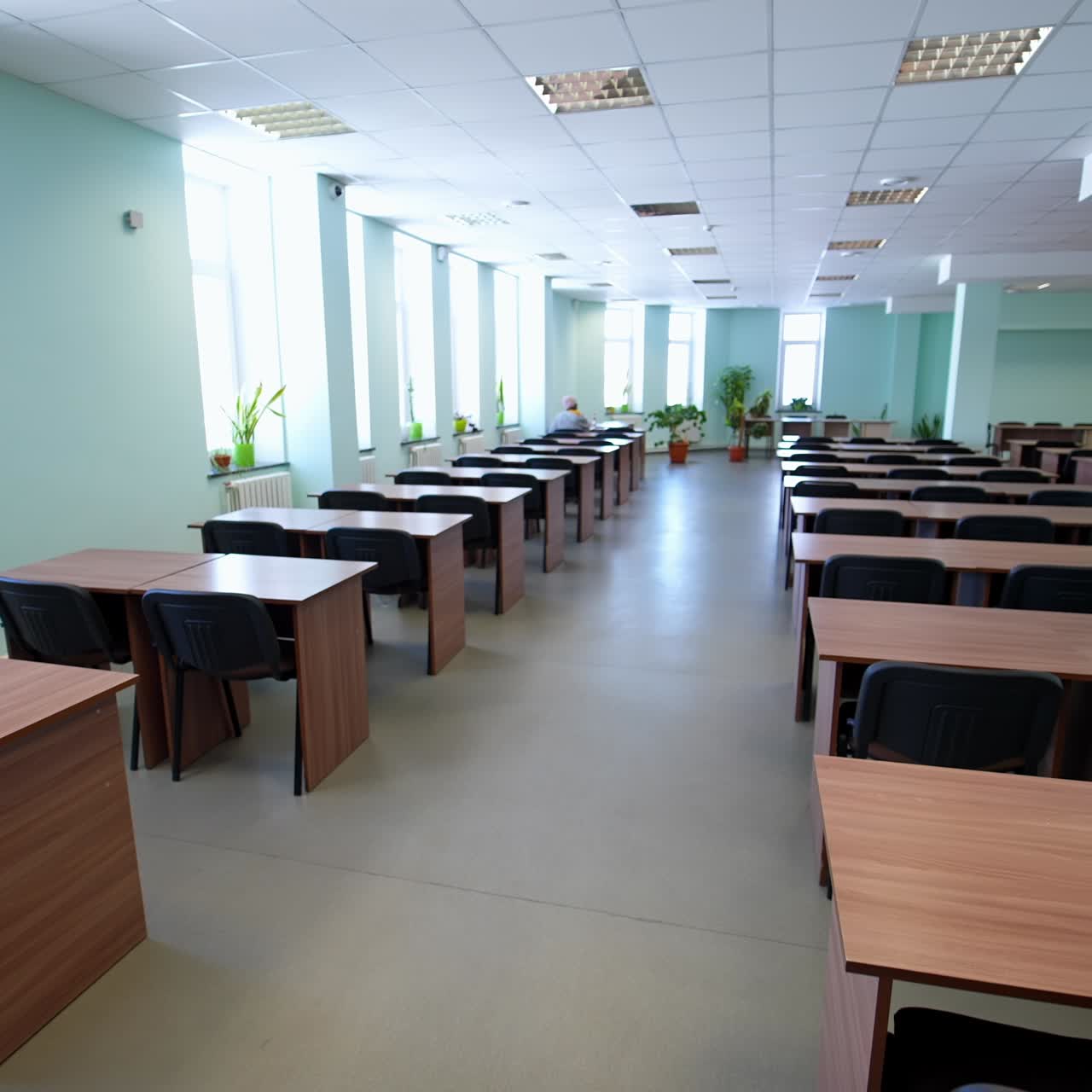 Empty College Classroom. Empty desks at the university