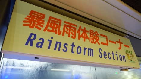 close-up shot of a rainstorm section safety location within downtown tokyo, japan