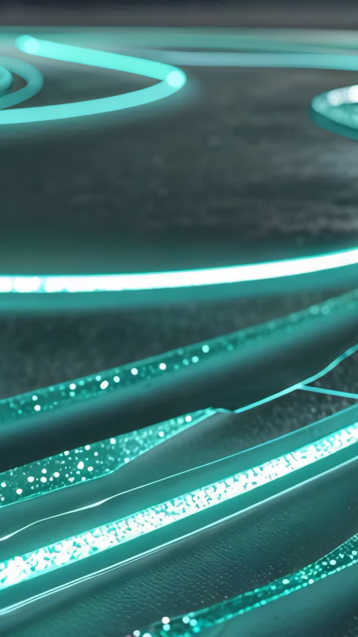 Vertical video: Shifting camera revealing glowing turquoise tubes undulating on dark textured base