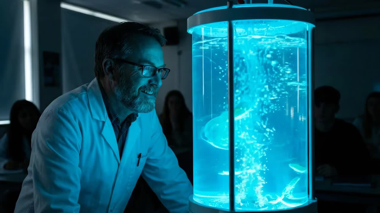 Scientist Studying Jellyfish in a Laboratory Aquarium