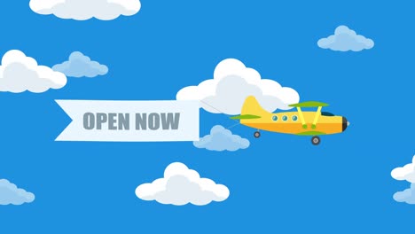 open now plane animation. seamless loop