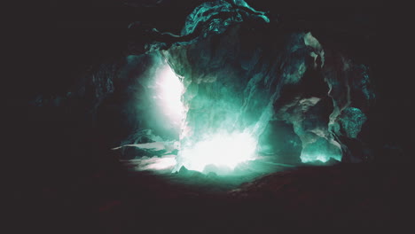 blue crystal ice cave beneath the glacier in iceland