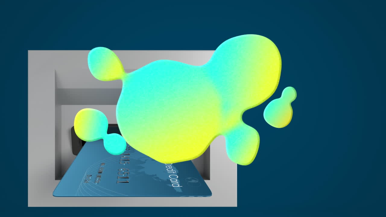 atm 에 있는 은행 카드 위 에 있는 다채로운 얼룩 의 애니메이션