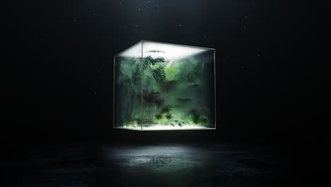 loop an enchanting aquatic ecosystem displayed beautifully within a glas cubic container