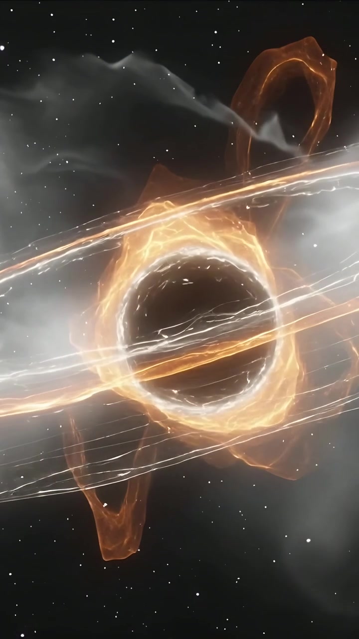 Vertical video: Starting frames showing dark core with orbiting disk, white bands and jets in space