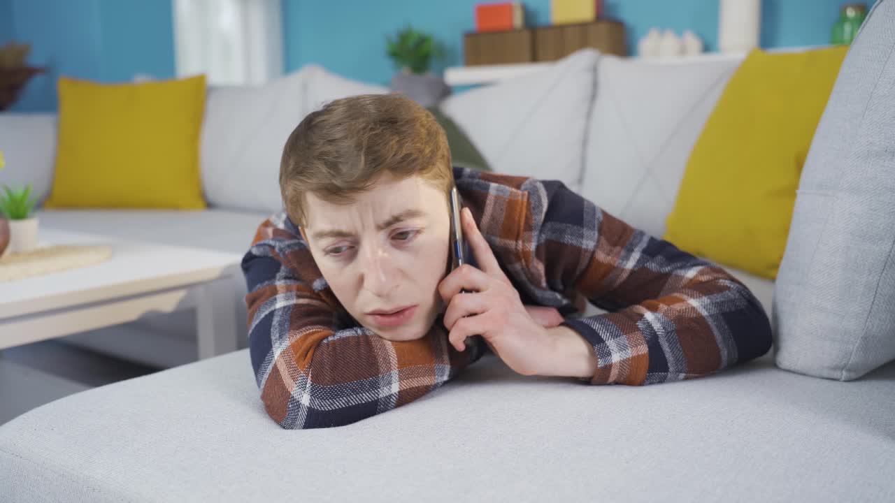 Young angry at phone call. Friend discussion.