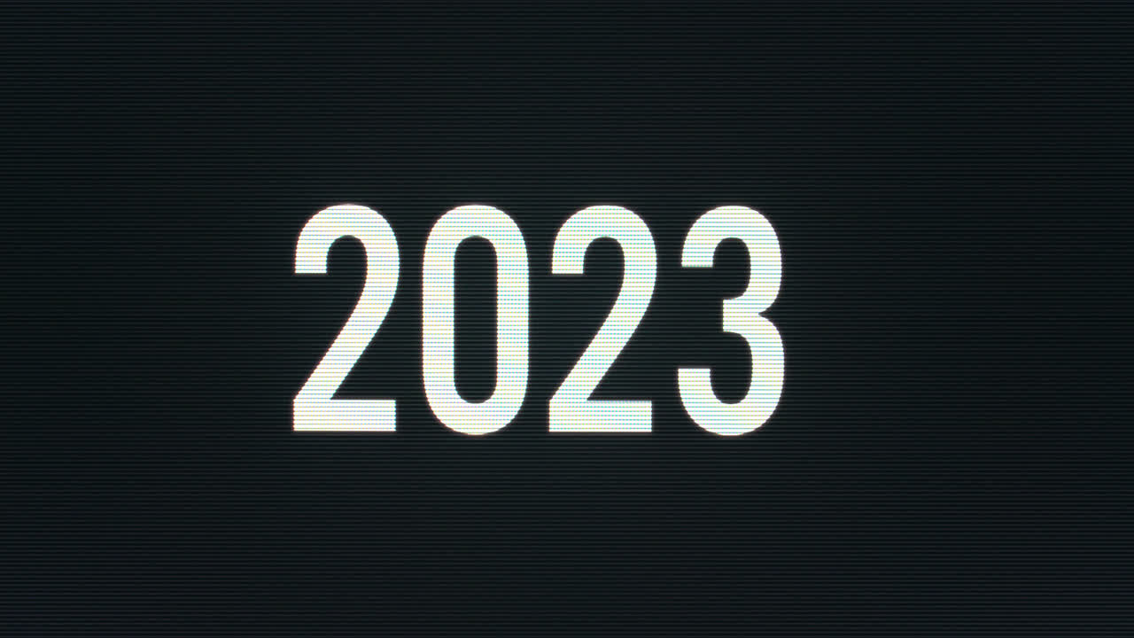Closeup of 2023 being Typed onto Vintage Computer Monitor with Blinking Cursor