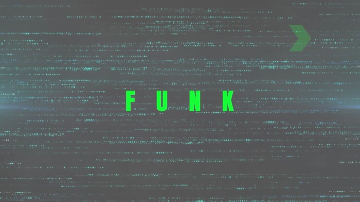 Animation of funk green text over flickering stripes