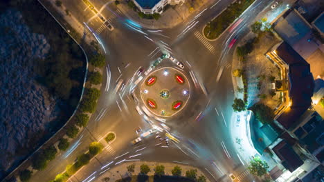 Zeitraffer-Des-Starken-Berufsverkehrs-Auf-Einer-4-Wege-Kreisverkehrkreuzung-In-Vietnam-–-Hyperlapse-Aus-Der-Luft