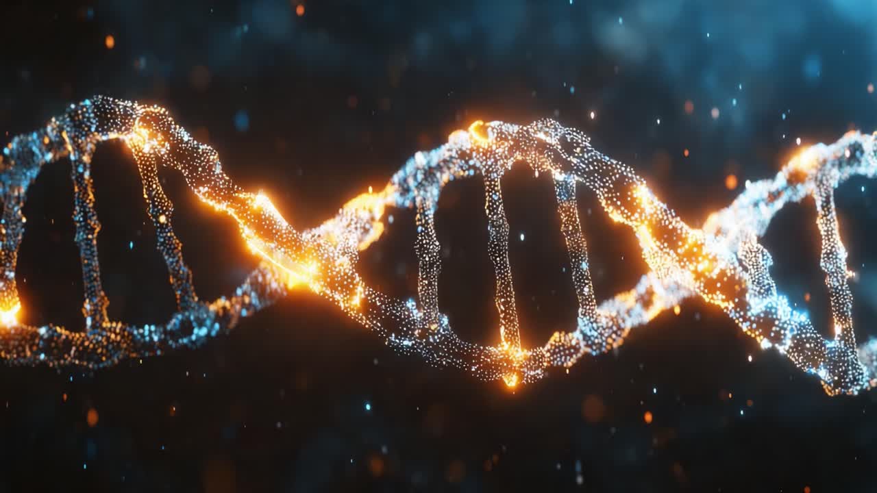 Esplorando la Fascinante Struttura del DNA: Un Viaggio Visivo Mozzafiato Attraverso il Materiale Genetico Illuminato da Vivaci Effetti di Luce e Dettagliate Immagini Molecolari.