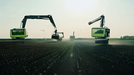 robots autónomos que trabajan en un campo agrícola