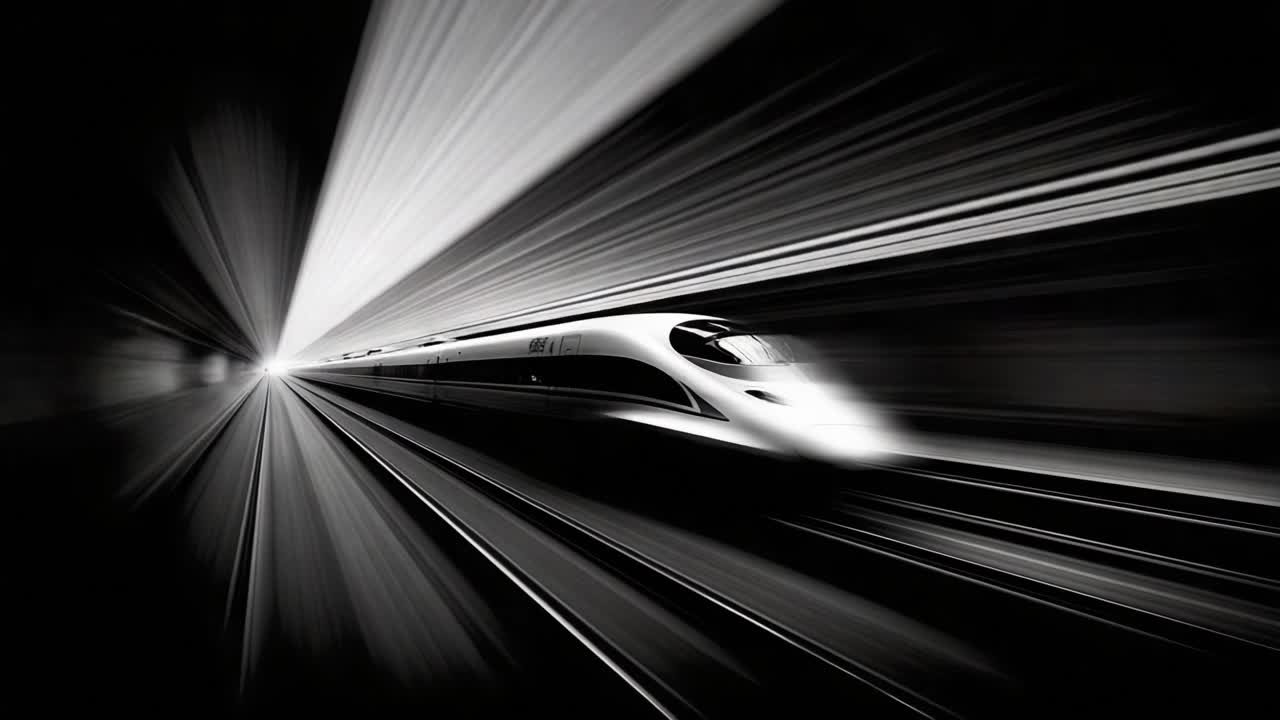 Un Treno ad Alta Velocità Che Sfreccia Attraverso un Tunnel Buio con Scie Luminose Sfocate: Catturando il Movimento Dinamico e l'Energia del Trasporto Moderno