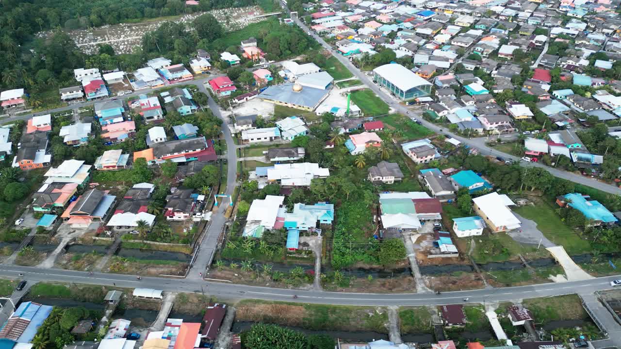 Aerial Drone View During Summer Kabong Fishing Village,With River And Beach,Sarawak,Borneo