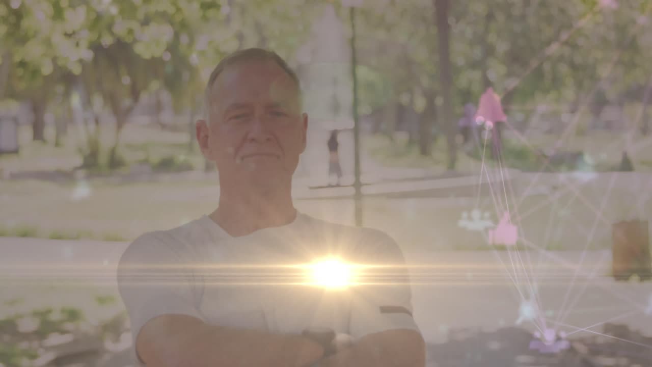 노인 백인 남성 실행에 대한 연결 네트워크의 애니메이션