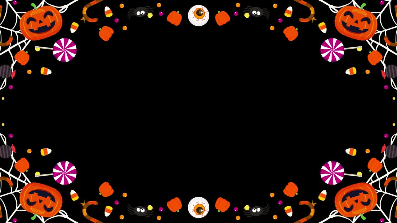 투명한 배경에 4k 할로윈 프레임 전환 애니메이션 루프, 알파와 함께 할로윈 사탕
