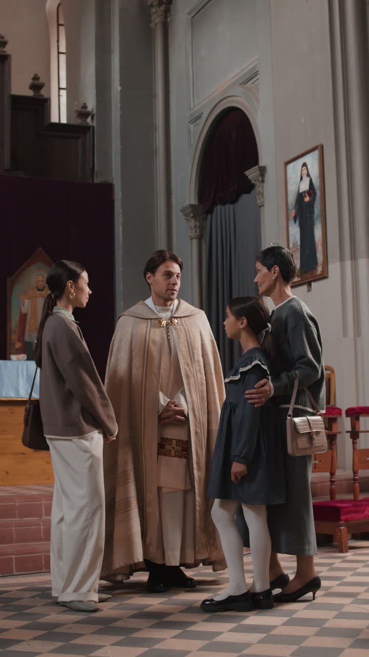 Family Meeting with a Priest in a Church