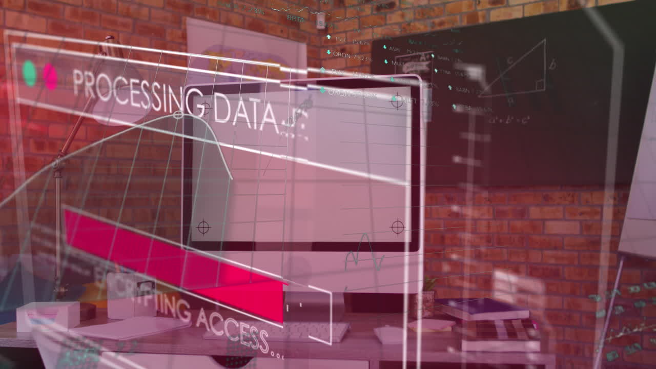 animación del procesamiento de datos en la computadora con pantalla en blanco