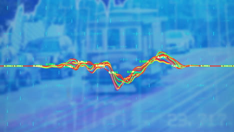 Animación-Del-Procesamiento-De-Datos-Financieros-Sobre-El-Paisaje-Urbano