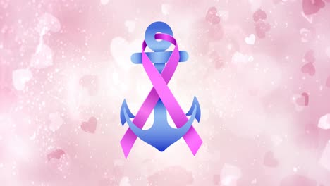 Animation-of-pink-ribbon-anchor-logo-appearing-on-pink-background