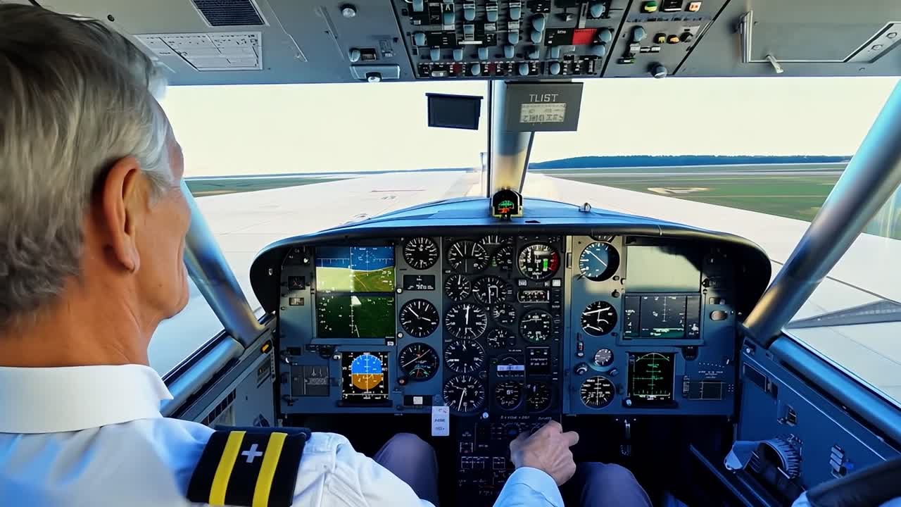 이륙 도중 작은 비행기 의 조종사  에 있는 조종사