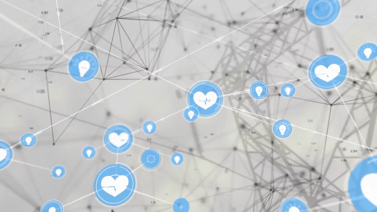 회색 배경에 연결 네트워크와 디지털 아이콘의 애니메이션