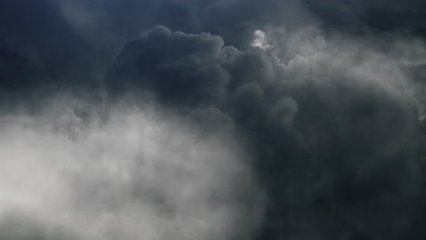 4k pov flying through white clouds with lightning strike, thunderstorm