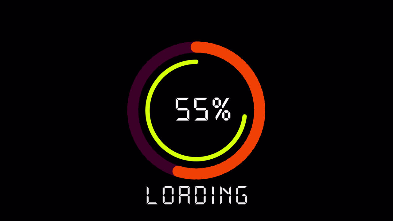 Loading Bar Animation with Percentage Progress on Black Background