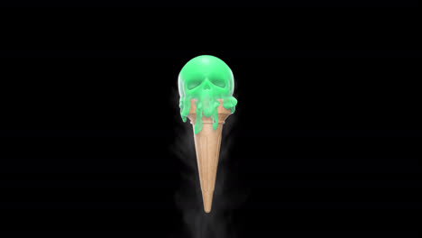 helado verde derretido en forma de cráneo con humo con canal alfa