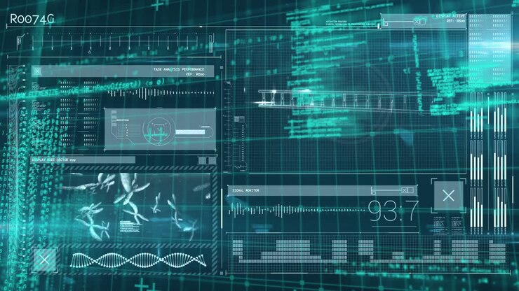 Animation of data processing and dna strand spinning
