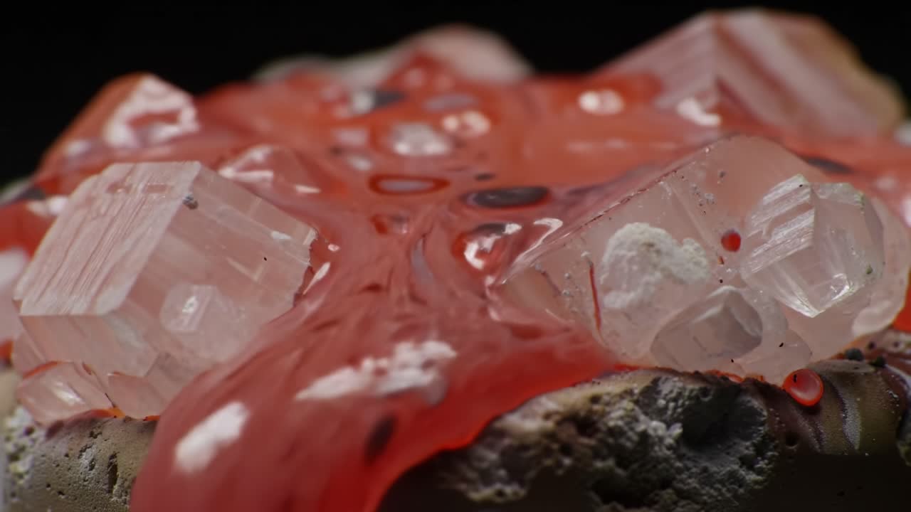 An Intriguing Transformation: From Clear Crystals to Vivid Red Minerals Captured in Stunning Detail, Showcasing Nature's Beautiful Geological Processes