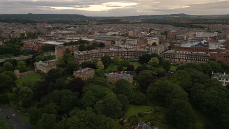 rotating establishing drone shot over scarborough town