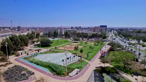 Drone-shot-of-a-modern-park-in-beer-sheva