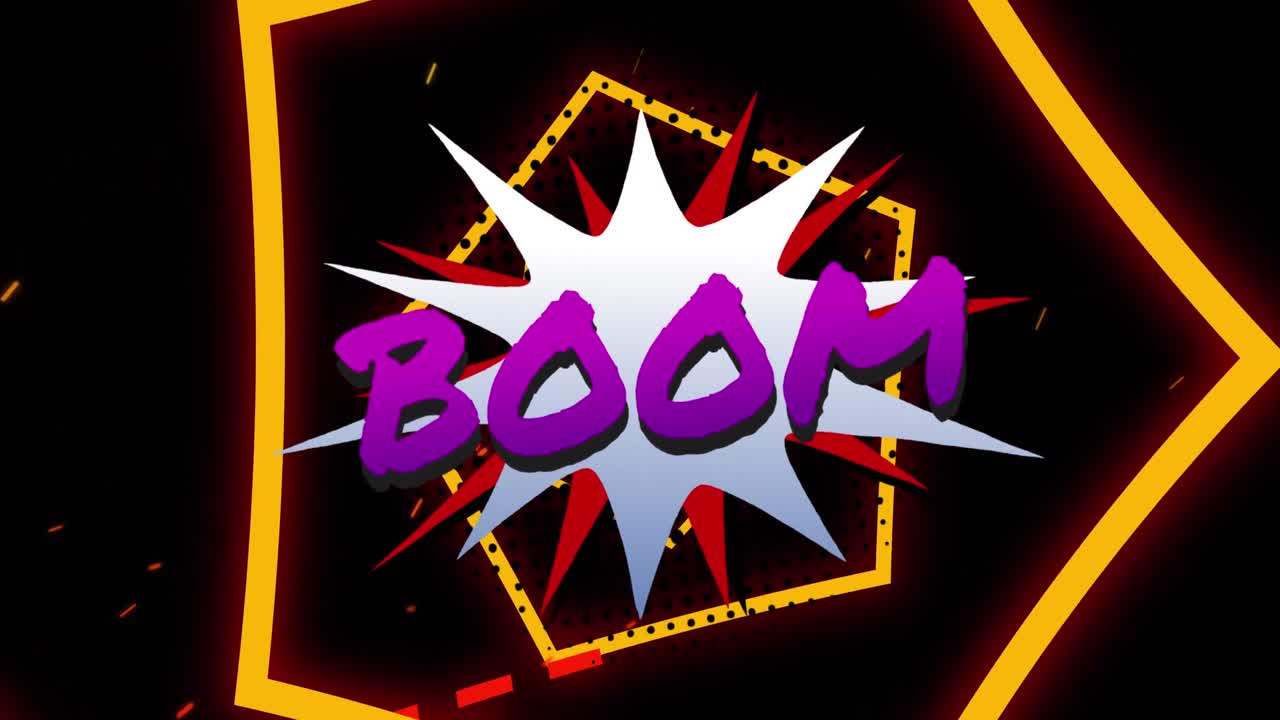 검은색 배경에 오렌지색 모양의  ⁇  텍스트의 애니메이션