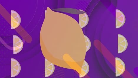 animación de limón sobre mitades de limón y fondo violeta