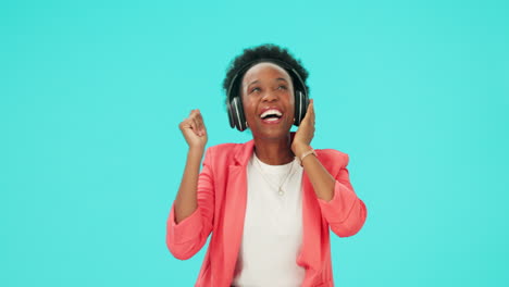 Music,-dancing-and-black-woman-with-headphones-to