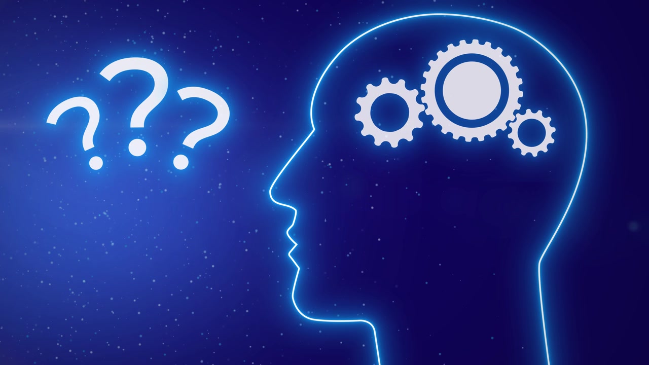 Human Head Animation With Gears in the Mind— Questions Concept - Digital Illustration