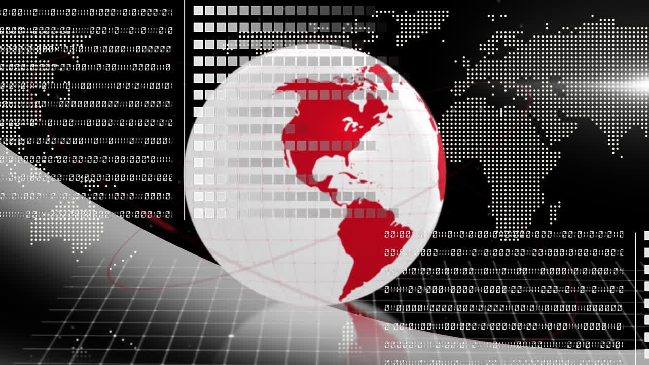 animación del procesamiento de datos y globo sobre fondo negro