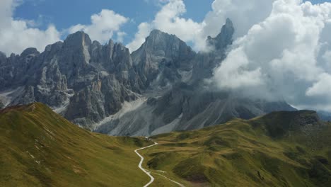 aerial of baita segantini, passo rolle, south tyrol, dolomites, italy