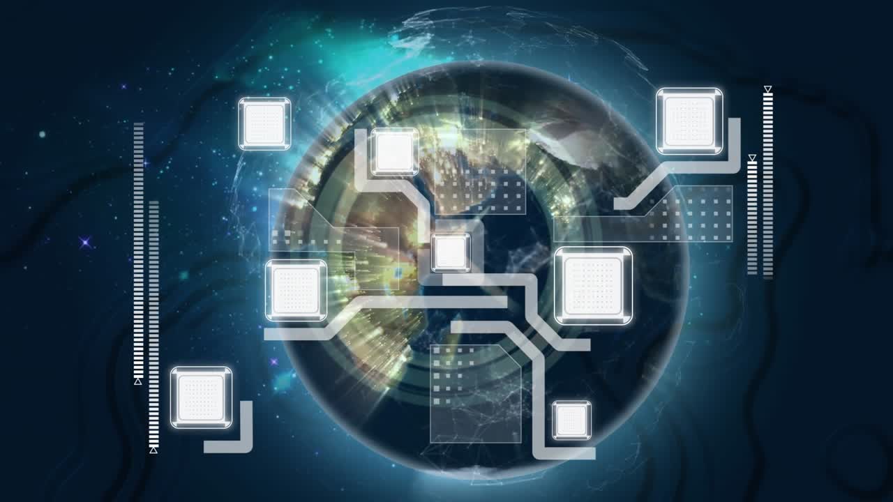 Animation of connections and data processing over globe