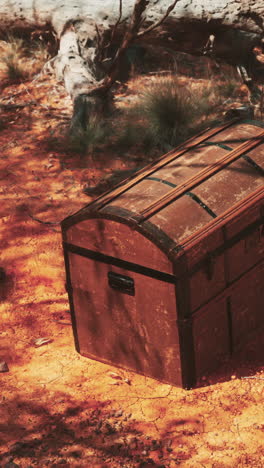 vintage wooden trunk in the desert