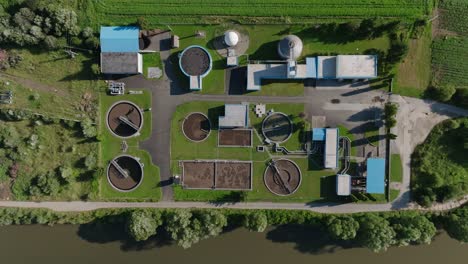 fly above small wastewater treatment plant