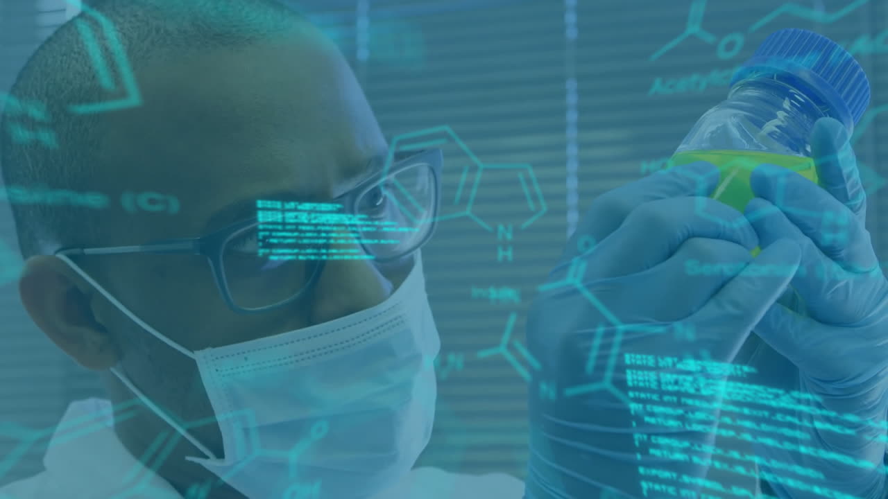 animación del procesamiento de datos científicos sobre el científico afroamericano en el cargo