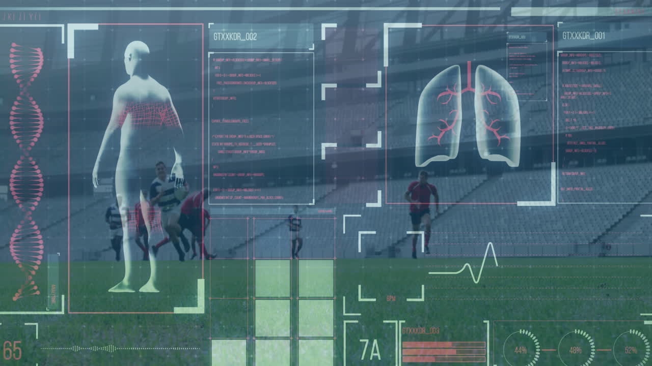 Animation of digital interface with data processing over football players