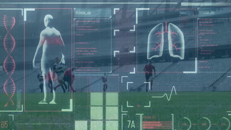 animación de la interfaz digital con procesamiento de datos sobre jugadores de fútbol